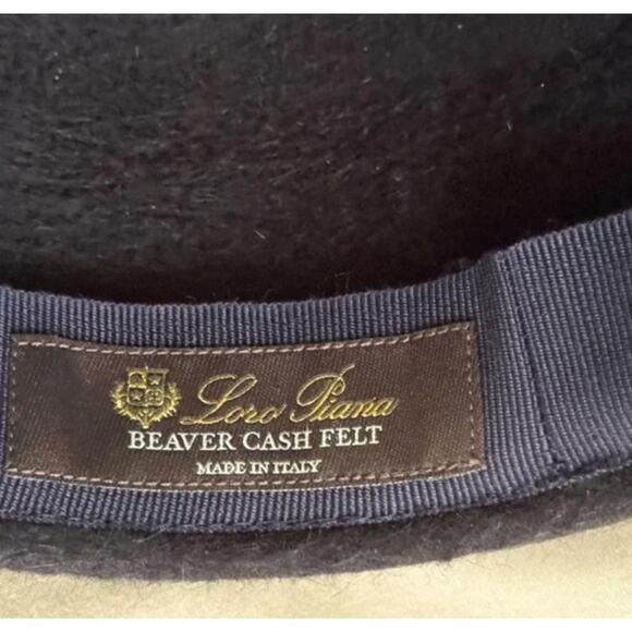 Loro Piana Black/Brown Alligator Trim Riding Cap Hat Cashmere Felt Cash Felt Med